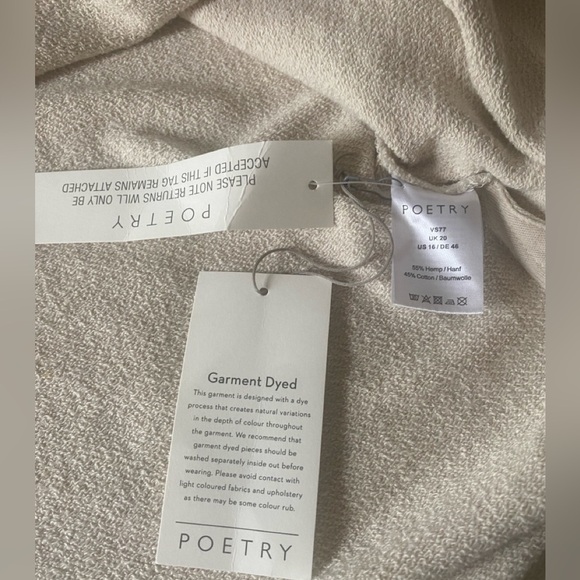 NWT Poetry Button Detail Top Hemp & Organic Cotton Size 16 Lagenlook Parchment - Picture 8 of 12